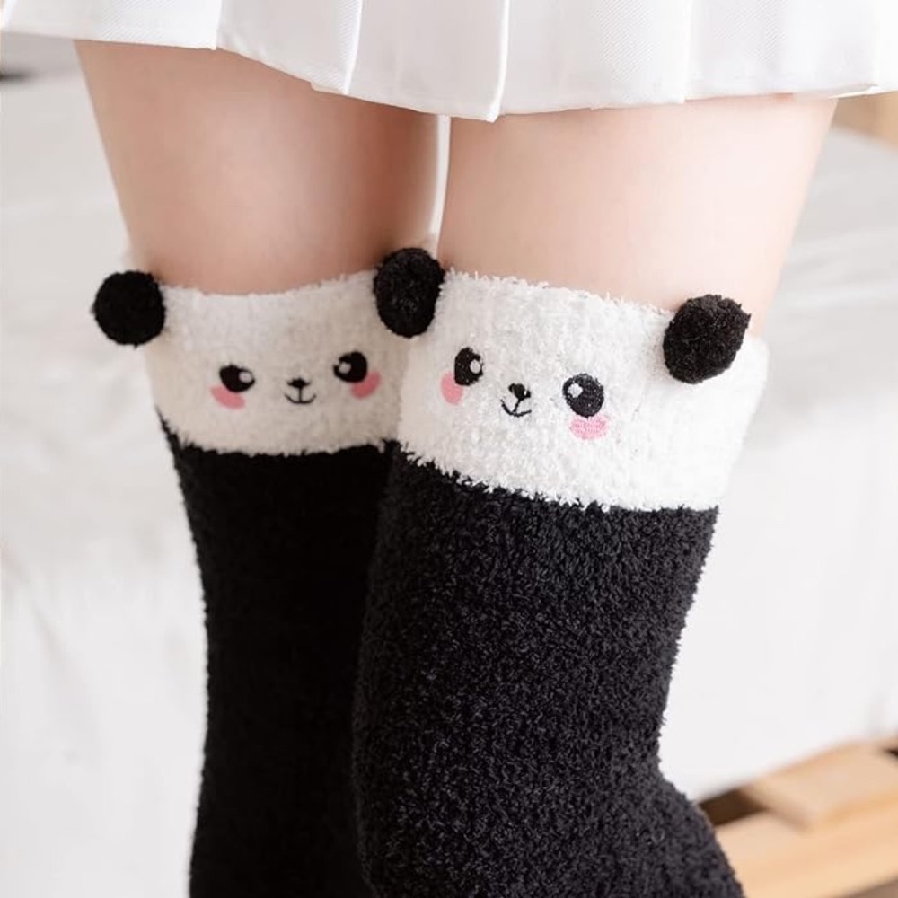 Whimsical Plush Animal Black and White Panda Bear Over the Knee Socks